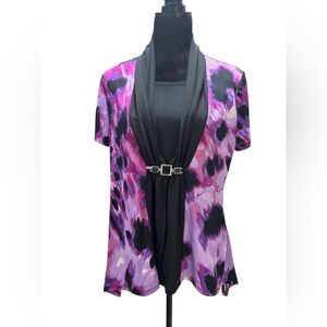 Notations Petite PL Purple Abstract Buckle Blouse